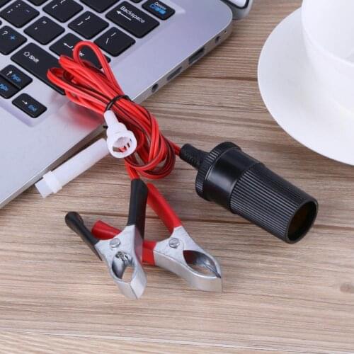 Female Car Cigarette Lighter Power Socket With Wire Length 1.5m Battery Clip-On Crocodile Clip For Computer Car Motorcycle