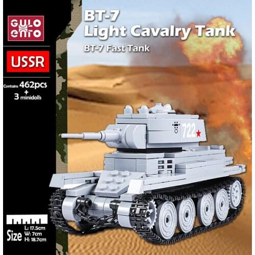 Gulo gulo BT-7 Light Tank Building Blocks Military Tanks Bricks Set Soldiers Weapons Model Kids DIY Toys Children Gifts