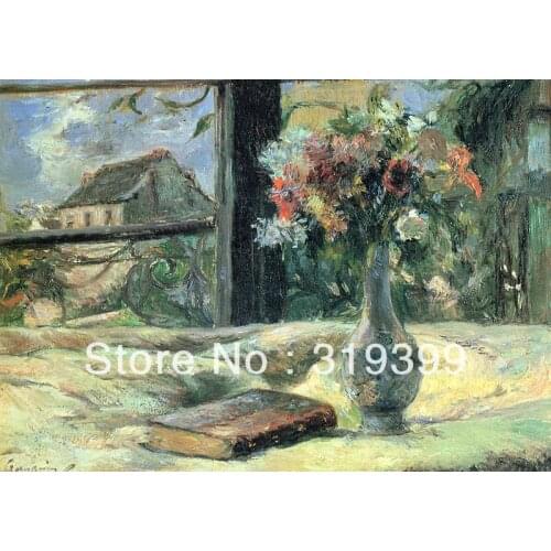 Oil Painting Reproduction on Linen canvas, Vase of Flowers at the Window by paul gauguin,Free DHL Shipping,100% handmade