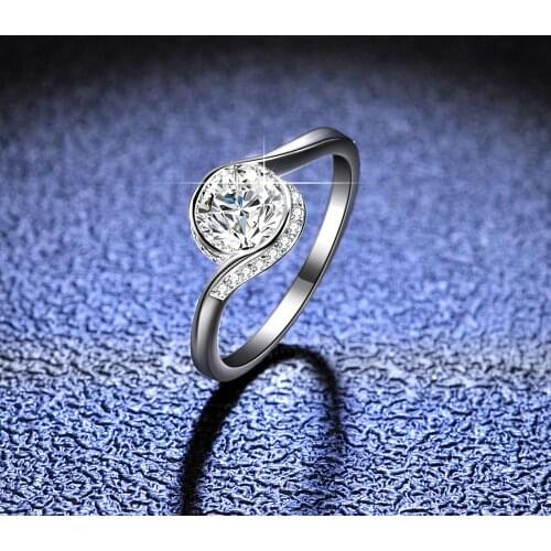 Inbeaut Pass Diamond Test 1 ct D Color Moissanite Tactful Round Ring 925 Silver Excellent Cut Sparkling Moissanite Rings Jewelry