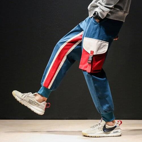 Big yards overalls male loose stitching pocket Chinese leisure wind nine minutes of pants men beam ankle - tied trousers