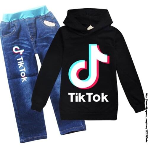 Children Baby Girl Spring Autumn Cartoon Tik Tok Kids Clothing Set T Shirt Hoodies Jeans Sweatshirt Pant 2Pcs Sport Suit