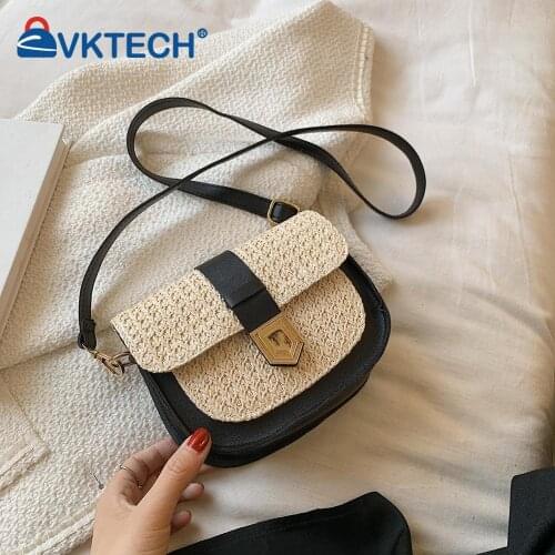 Fashion Women Splicing Mini Flap Saddle Crossbody Bag Woven Semicircle Handbag Summer Handbag Women Tote Vintage