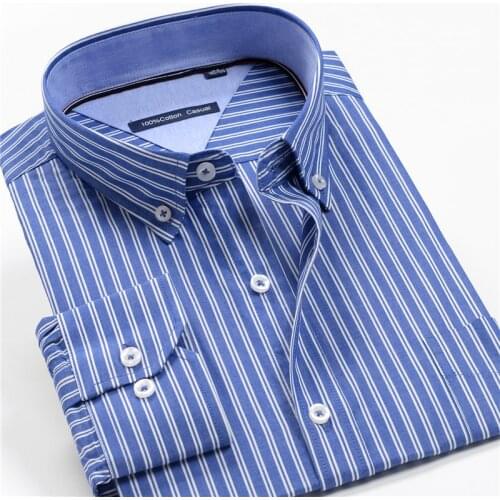 Oversized Men Clothing 2021 New Spring Autumn Mens Dress Shirt Top Quality 100% Cotton Male Business Striped Long Sleeve Shirt