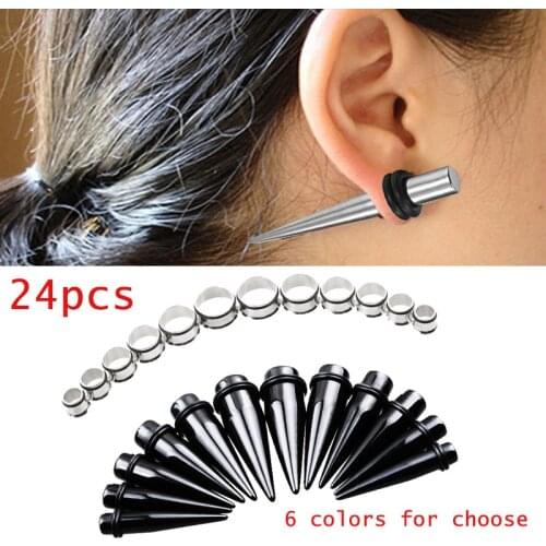 24pcs/lot Acrylic Ear Taper kit 10mm-20mm Stretching Set with Steel Plugs Tunnels Earring Expander Piercing Gauges Jewelry Lots