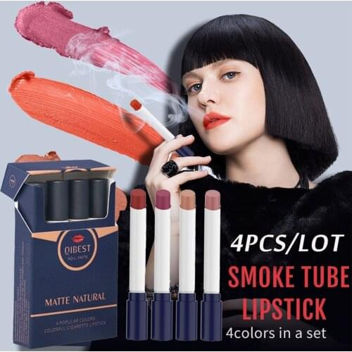 Creative Cigarette Matte Lipstick Set 4 Colors Nude Long Lasting Waterproof Batom Lip Stick Tube Nude Red Lips Makeup Cosmetics