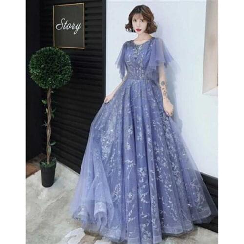 New High-End Blue Evening Dress Female Noble Socialite Banquet Elegant Wedding Party Ball Gown Fashion Full Length Prom Robes