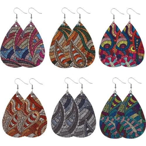 PU Leather Earrings Green Drop Amoeba PU Leather Dangle Earrings For Fashion Girl Multicolor Drop 78mm X 37mm, 1 Pair