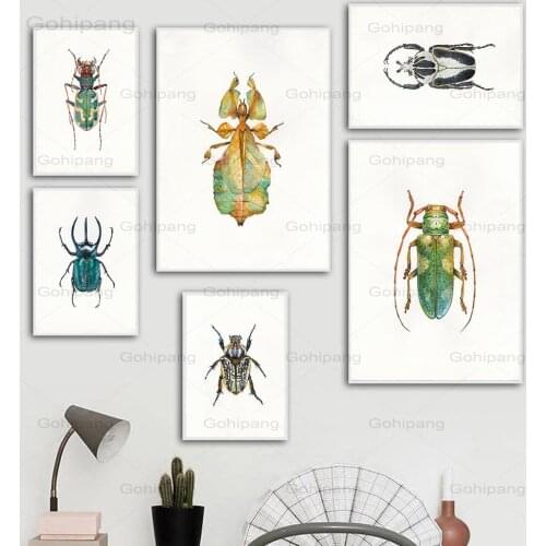 Nordic Art Beetles Canvas Prints and Posters Watercolour Insects Picture Wall Art Livingroom Home Decor Colorful Bugs Painting