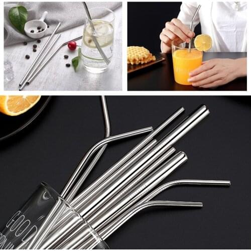 Stainless Steel Drinking Straws Straight and Bent Reusable Metal Straw With Brush DIY Tea Coffee Tools