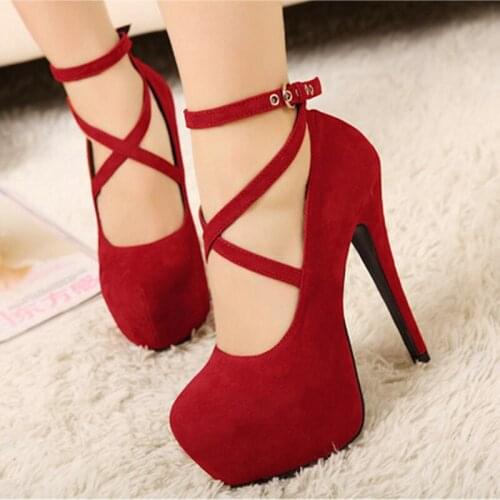 Shoes Woman Pumps Cross-tied Ankle Strap Wedding Party Shoes Platform Dress Women Shoes High Heels Suede Ladies Shoes Plus 2020