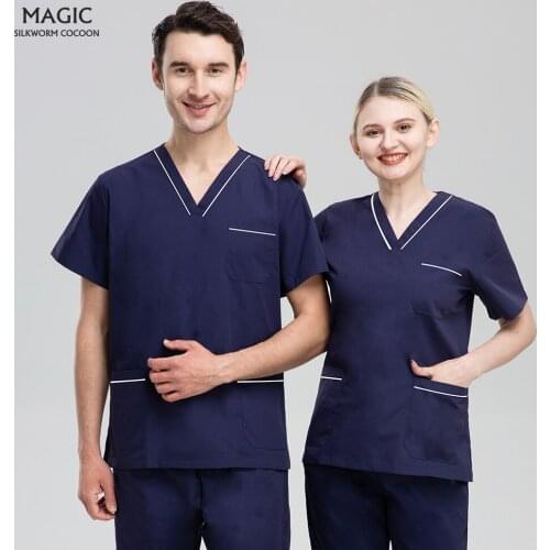 V-neck Dentistry Work Clothes Medical Scrubs Uniforms Women Men High Quality Unisex Short Sleeved Pet Doctor Nursing Scrubs Sets