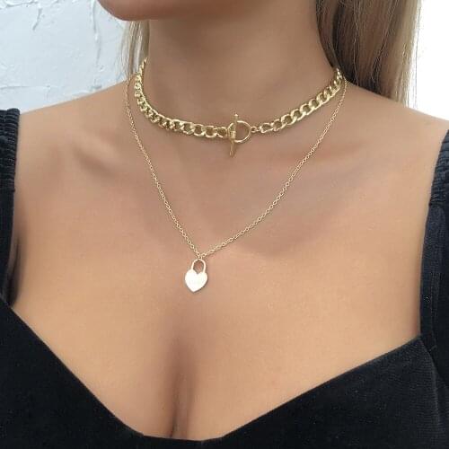 Vintage Fashion Gold Color Chain Necklace Punk Geometric Irregular Heart Lock Choker Necklaces For Women Jewelry