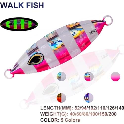 WALK FISH 40g/60g/80g/100g/200g Luminous Slow Jigging Fishign Lure Sinking Metal Spoon Jig Fishing Baits Winter Boat Fishing
