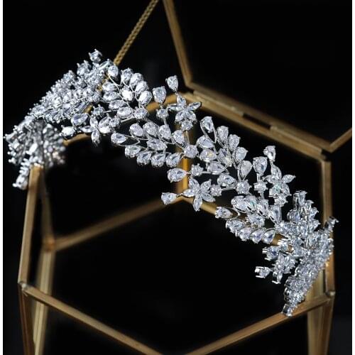 European AAA Cubic Zirconia Wedding Handband for Bride Princess Pageant Quinceanera Bridal Headpiece Women Hair Accessories