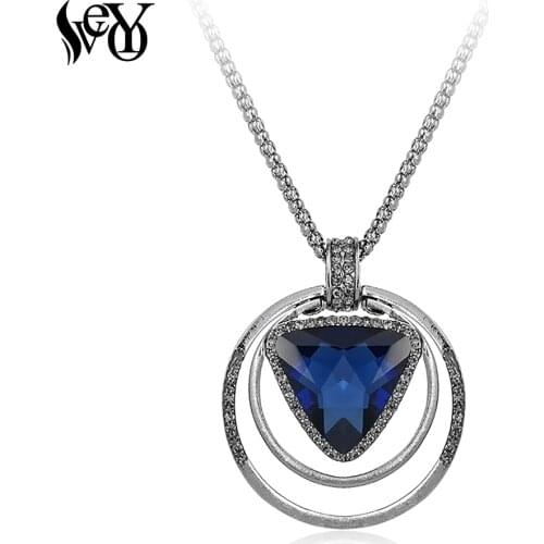 VEYO Trendy Crystal Round Necklace for Women Long Chain High Quality Necklaces & Pendants