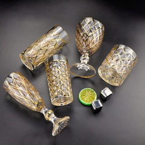 10pcs/lot European hand painted crystal glass water cup gold line whisky cup foreign wine cup with handle coffee cup beer cup