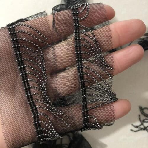 2Yards Beaded Tassel Fringe Trim Chain Lace Black Mesh Lace Fabric DIY Craft Sewing Accessories Edge Clothing Bags Decoration