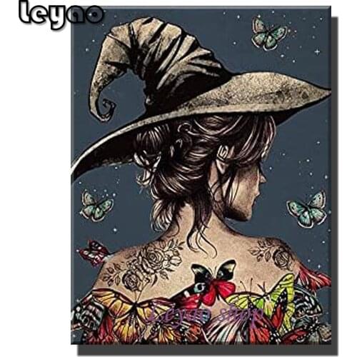 5d Diy Diamond Painting Kits for Adults,Diamond Mosaic Art Butterfly Girl Witch Halloween Decoration Party Scary Halloween Gift
