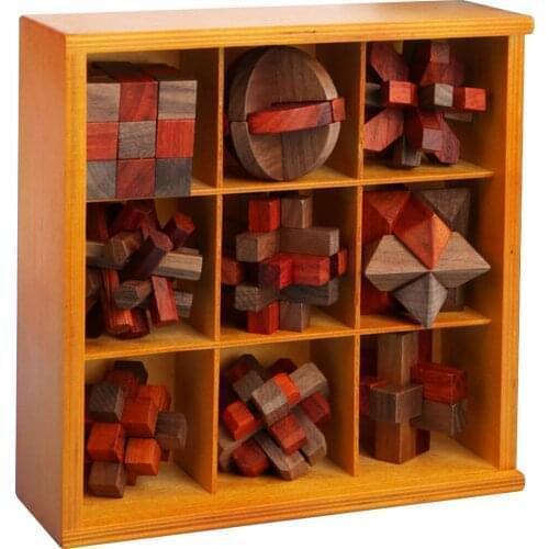 9 Pcs/Set High Quality Early Educational Toys New Design Lock 3D Wooden Interlocking Puzzles Game