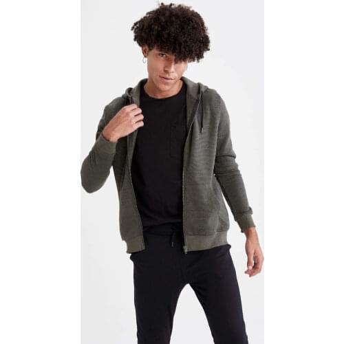 DeFacto Spring Man Hoodies & Sweatshirt Slim Fit Hooded Zipper Sweatshirt Streetwear Male Fashion-R4099AZ21SP