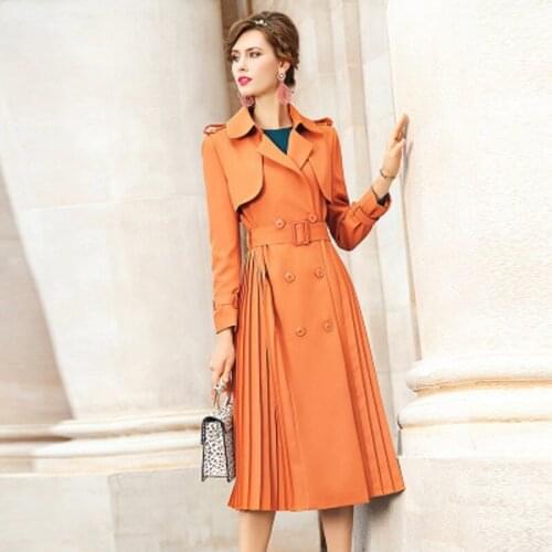 Long 2021 New length pleated Dresses womens autumn winter solid slim fashion double breasted professional dress with belt