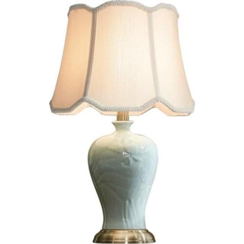 America Country European Ceramic Linen Dimmer Table Lamp for Foyer Apartment Bed Room Decor Porcelain Light H 54cm 1855