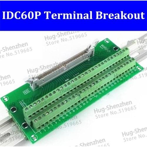 IDC60P IDC 60 Pin Male Connector to 60P Terminal Block Breakout Board Adapter PLC Relay Terminals DIN Rail Mounting--1pcs/lot