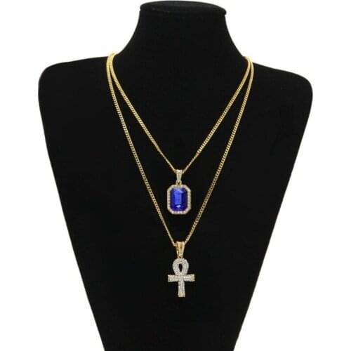 Classic Orthodox Ankh Cross Colorful Crystal Pendant Necklace Couple Religious Style Casual Jewelry