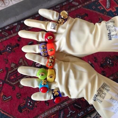 2021 New Golden Bead Transparent Resin Colorful Acrylic Square Rings for Women Girls Travel Jewelry Gifts