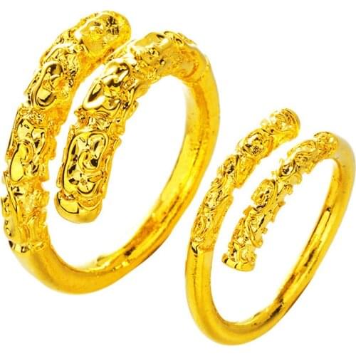 Couple ring Ancient Chinese mythology golden cudgel Wedding original 24K Gold Color Rings for Men Women jewelry Accessories
