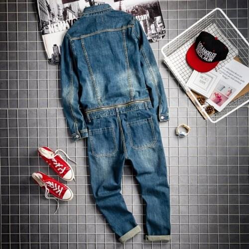 Spring Fall Mens Vintage Detachable Denim Cargo Overalls HipHop Long Sleeve Tops Straight Pants Big Size Rompers Male Jumpsuit