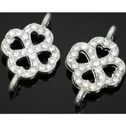 6pcs Silver Plated Enamel Clover Lucky Connectors fit Jewelry Making Bracelet Findings Accessories DIY Craft 20x13mm