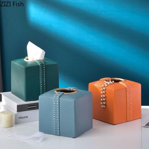 Imitation Leather Tissue Box Ceramic Removable Tissue Boxes Modern Decor Dinner Table Napkin Holder Paper Towel Organizer Case