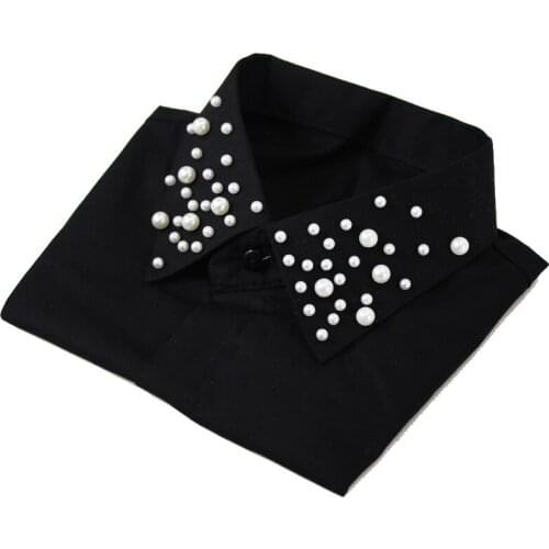 Jaderic 2021 Fashion Black False Collar Blouse Detachable Collars Women Clothes Pearl Accessories