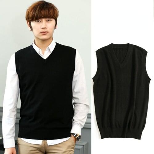 2021 Autumn Winter Fashion Mens V-neck Warm Waistcoat Male Knitted Sleeveless Vest Men Solid Color Sweater Tanks Tops W688