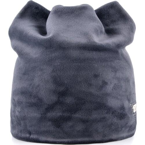 Soft velvet hats for women winter beanies Autumn girls beanies Solid color Flannel hat Russia bone Ladies Cat gorros rivet Caps