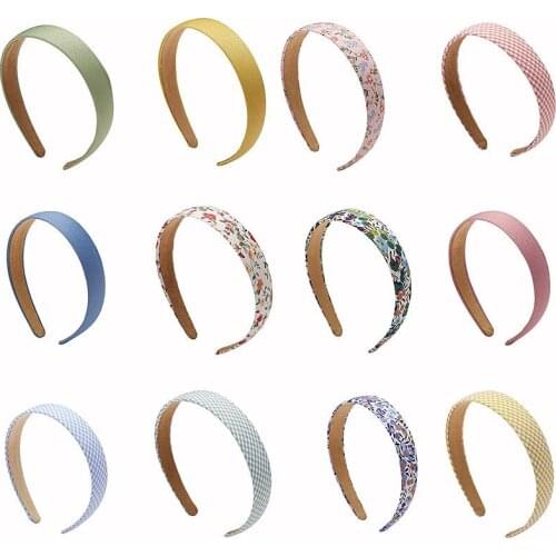 1pcs Antiskid Design 3 kinds flower Plaid pattern Hair hoop 12 colors Girl Retro Headwear Wide edge Solid color Hair Accessories