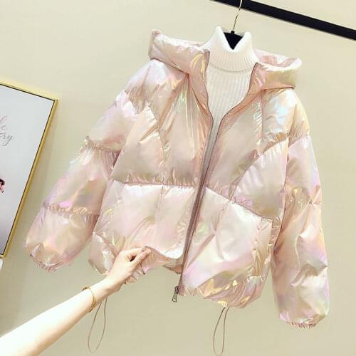 2021 New Glossy Down Jacket Parkas Women Winter Jackets Hooded Warm Cotton Coats Candy colors Outwear Short Loose Cotton Jackets