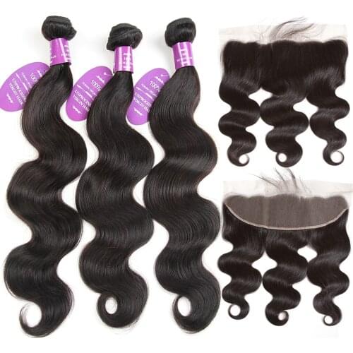 QueenLike Products 2 3 4 Peruvian Body Wave Bundles With Frontal Closure 100% Human Hair Non Remy Lace Frontal With Bundles