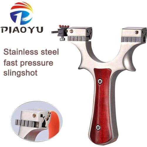 New Side Push Clip Slingshot with Fiber Optic Sight Stainless Steel + Red Sandalwood Outdoor Shooting Hunting Slingshot