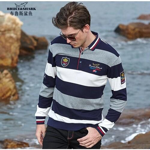 Fashion Casual Thicken Men Polo Shirt Men Polo Badge pattern Long Sleeves Striped Polo Shirt Top quality Pure cotton big size