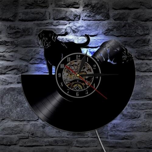 Led Wall Light Dog Theme Handmade Decorative Vinyl Clock Vintage LP Record For Living Room Interior Decor Art Indoor Lamp