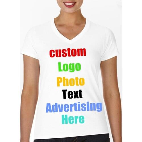 Custom Photo Text Logo Printing Women T Shirt V Neck T-Shirt Lady Tees Advert Summer Tshirt DIY Personalized 2018 Slim Tops