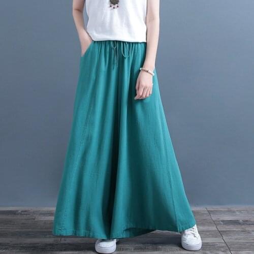L-7XL Womens Trousers Summer Fashion Thin Wide Leg Pants Plus size Casual cotton linen Vintage Skirt Pants Dance Pants