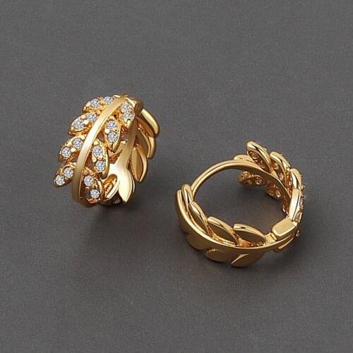 Binmonray 925 Sterling Silver Mini Small Tree Leaf Hoop Earrings for Women Luxury Shiny Crystal Zircon Summer Earrings Jewelry