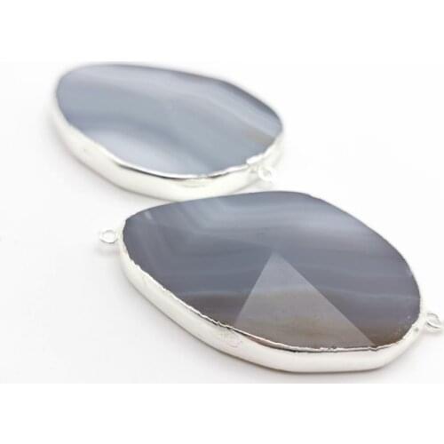 Wholesale Irregular Agat Silver Color Double Buckle Pendant for Women DIY Choker Necklace Faceted Big Pendants Fashion Jewelry
