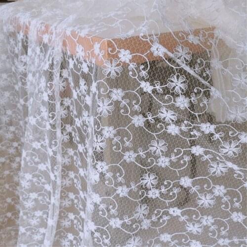 1 Yard Lace Fabric Off White Tulle Flower Embroidered Soft Bridal Lace Wedding Dress Fabric 55 Inches Width Top Quality
