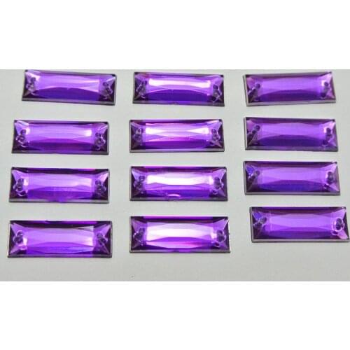 100 Dark Purple Acrylic Flatback Sewing Rhinestone Rectangle Sew on beads 7X19mm