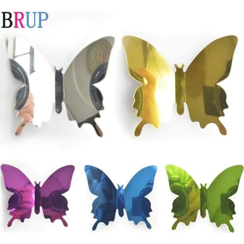 12pcs/lot 3D Mirrors Butterfly Wall Stickers Wedding Silver Beautiful Butterflies for Kids Room Wall Decals Home Decor Party